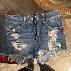 American Eagle Outfitters Blue Distressed Jean Shorts